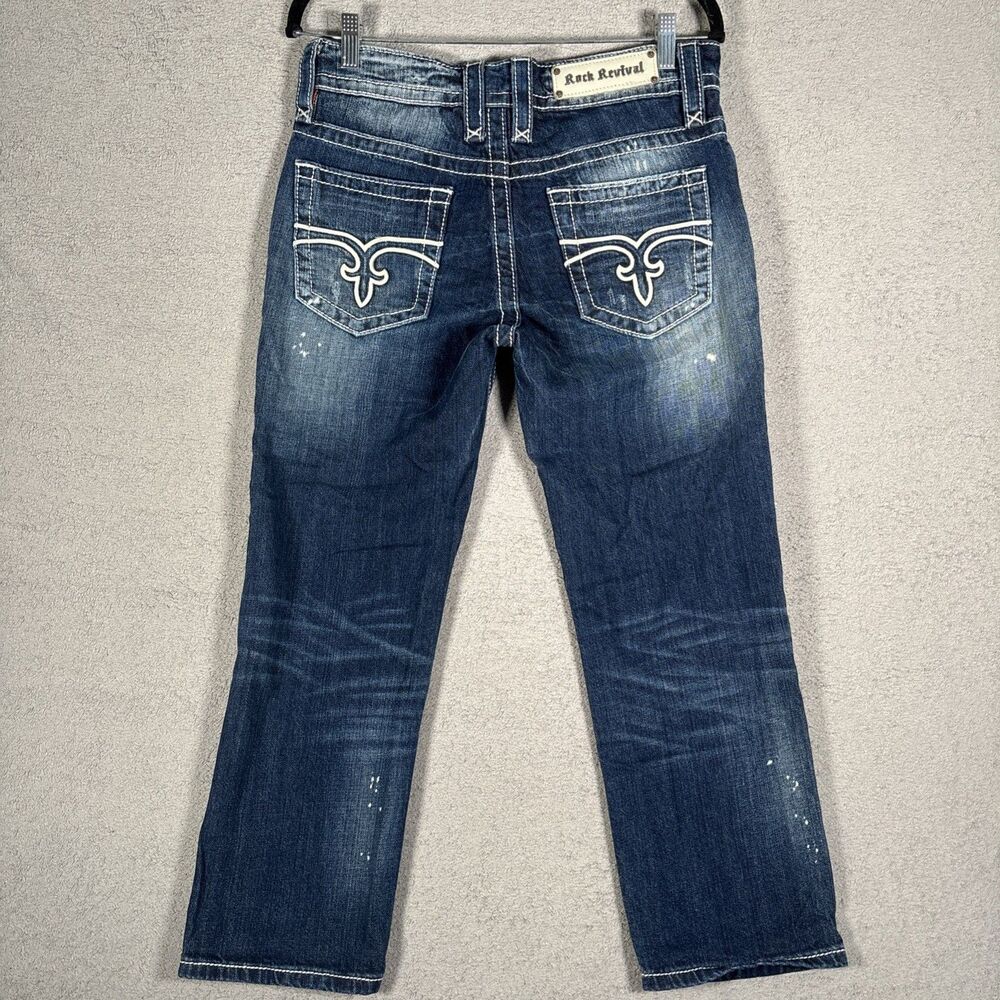 Rock Revival Emilie Boyfriend Jeans Women's Size 27 Embellished Whiskers Fade